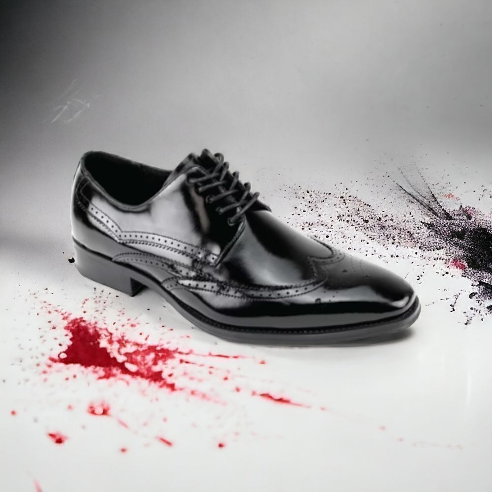 GIOVANNI MEN'S BLACK WINGTIP LACE UP LEATHER  DRESS SHOE. LINCOLN.